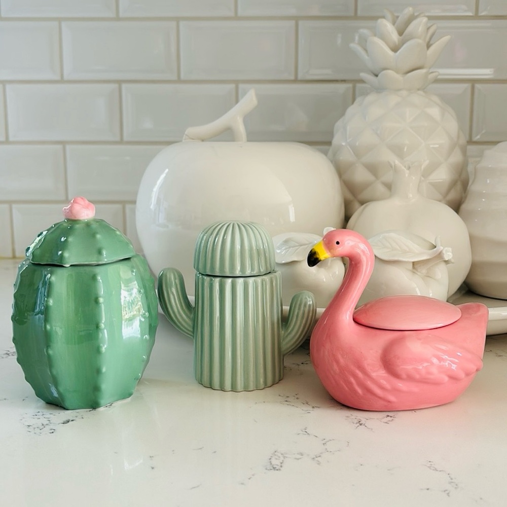 Target Bulleye Ceramic Flamingo and Cactus Trinket Box